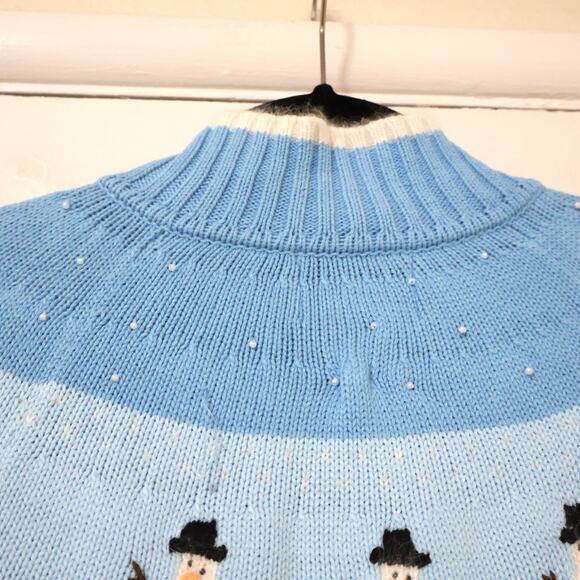 Vintage Quacker Factory Snowman Lamsbwool Blue Full Zip Sweater S Christmas - Picture 8 of 9